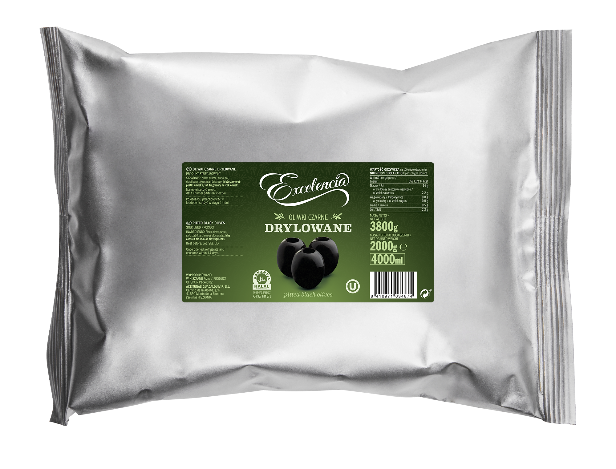 Excelencia Oliwki czarne drylowane 3,8 kg